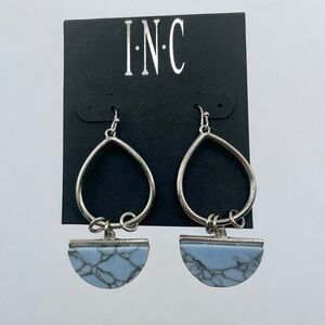 NWT INC Silver Tone Blue Stone Hoop Earrings